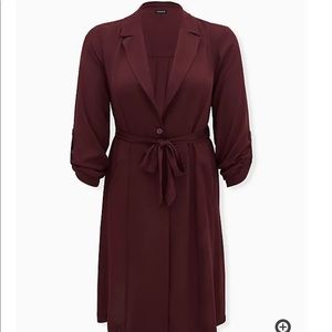 NWOT burgundy chiffon trench coat